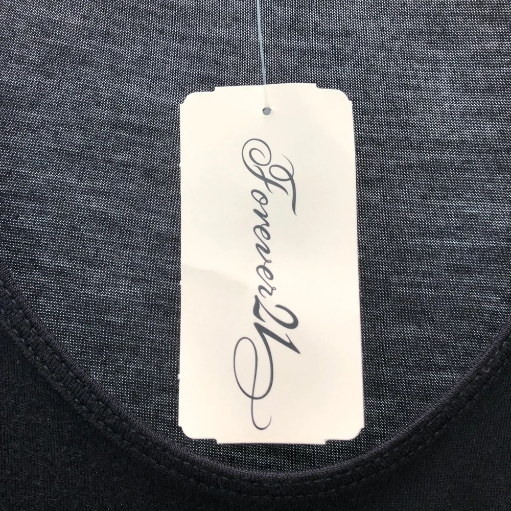 FOREVER 21 Scoop Neck + Side Sheer Knit Bi-Level Tank Top Black, Size L, NWT! - Picture 13 of 14